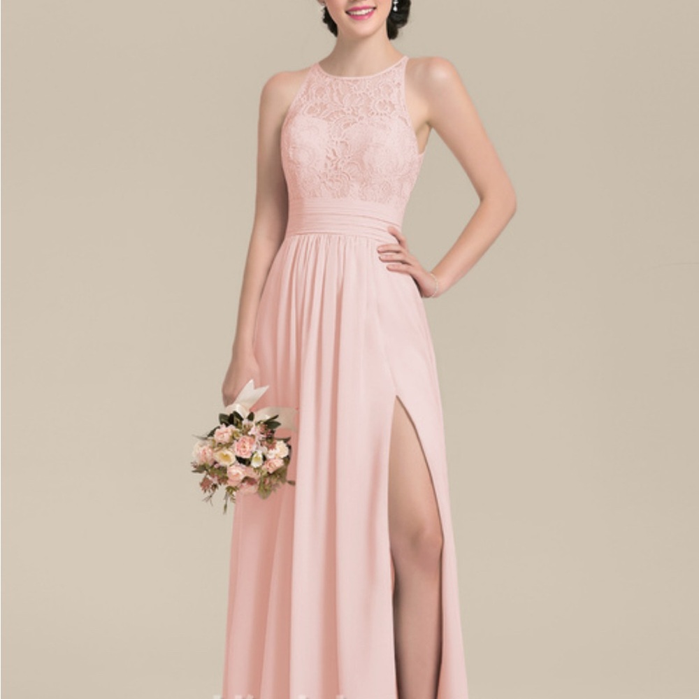 A-line Scoop Chiffon Lace Dress